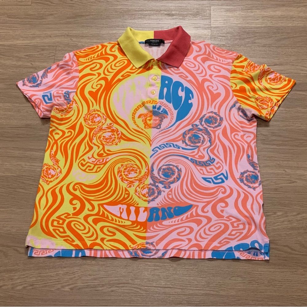 Versace Medusa Music and Greca Print Polo Men Multicolor Size L Made Italy - Picture 15 of 16
